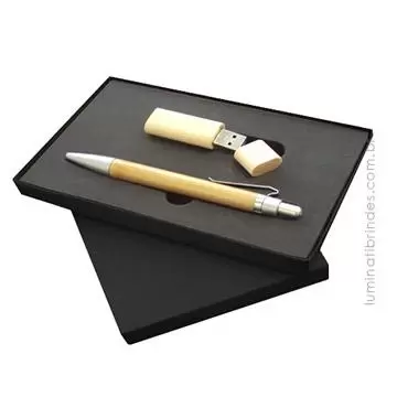 Kit Bamboo Eco com Caneta e Pendrive 4GB