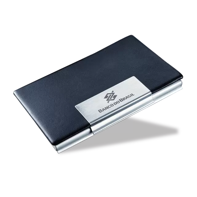 Porta Cartão Escritório Alumínio e Couro